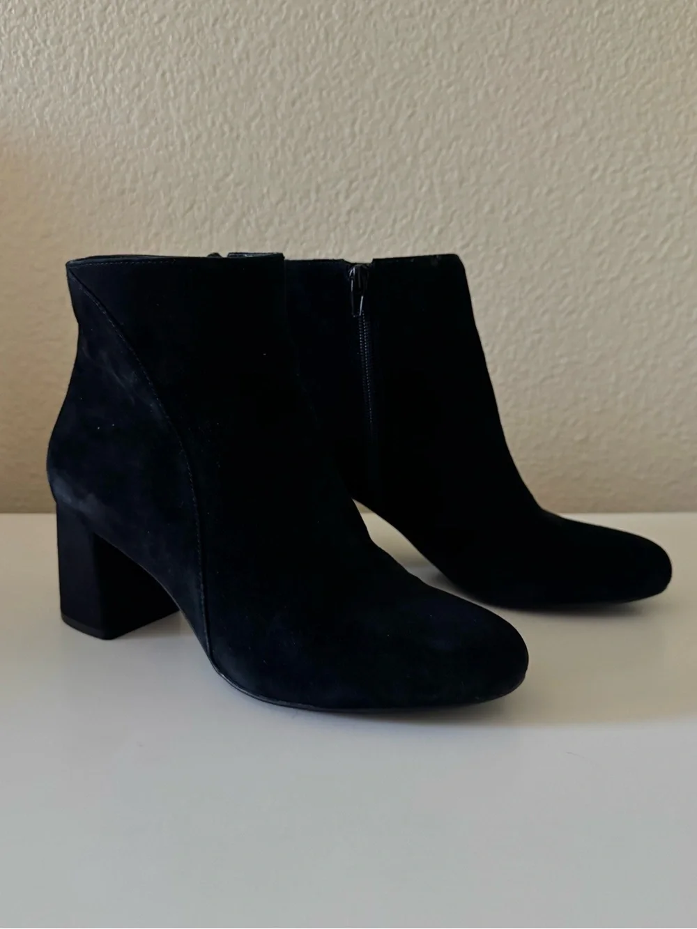 INC International Concepts Black Suede Ankle Booties with Block Heel